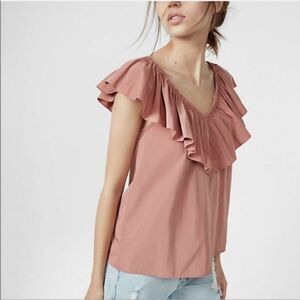 EXPRESS | Mauve V-Neck Ruffle Windbreaker Style Top Women’s Size Small